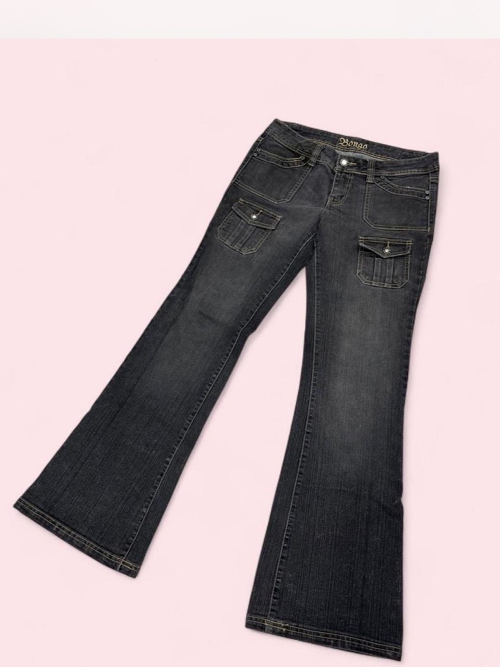 BONGO Y2K Women's Low Rise Charcoal Flare Jeans with Cargo Pockets - Picture 4 of 8